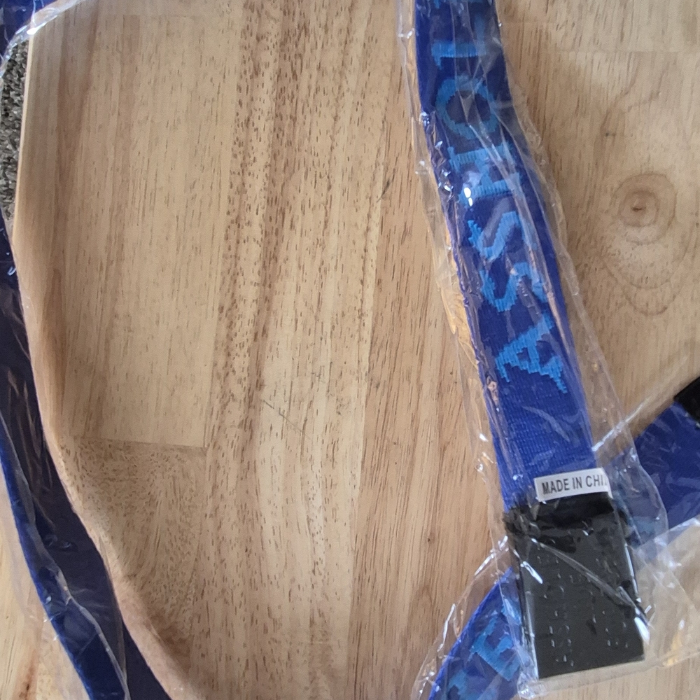 Blue Men's Webbed Belt with Geometric Pattern